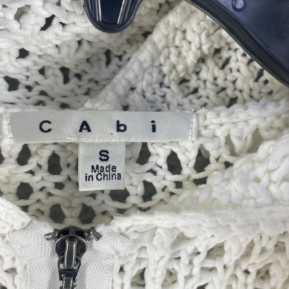 CAbi Sweater Womens Small White Hooded Zip Crochet Open Knit Cardigan Style 821 - Picture 4 of 8